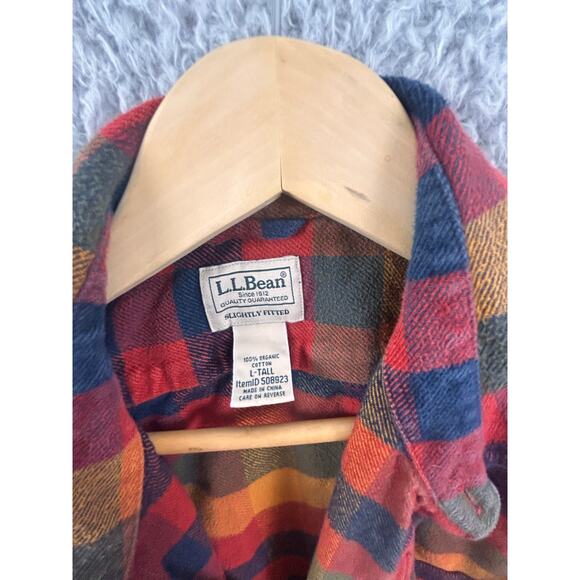 L.L.Bean Organic Cotton Flannel Shirt L Tall Slightly Fitted Plaid Fall Colors - Picture 4 of 7